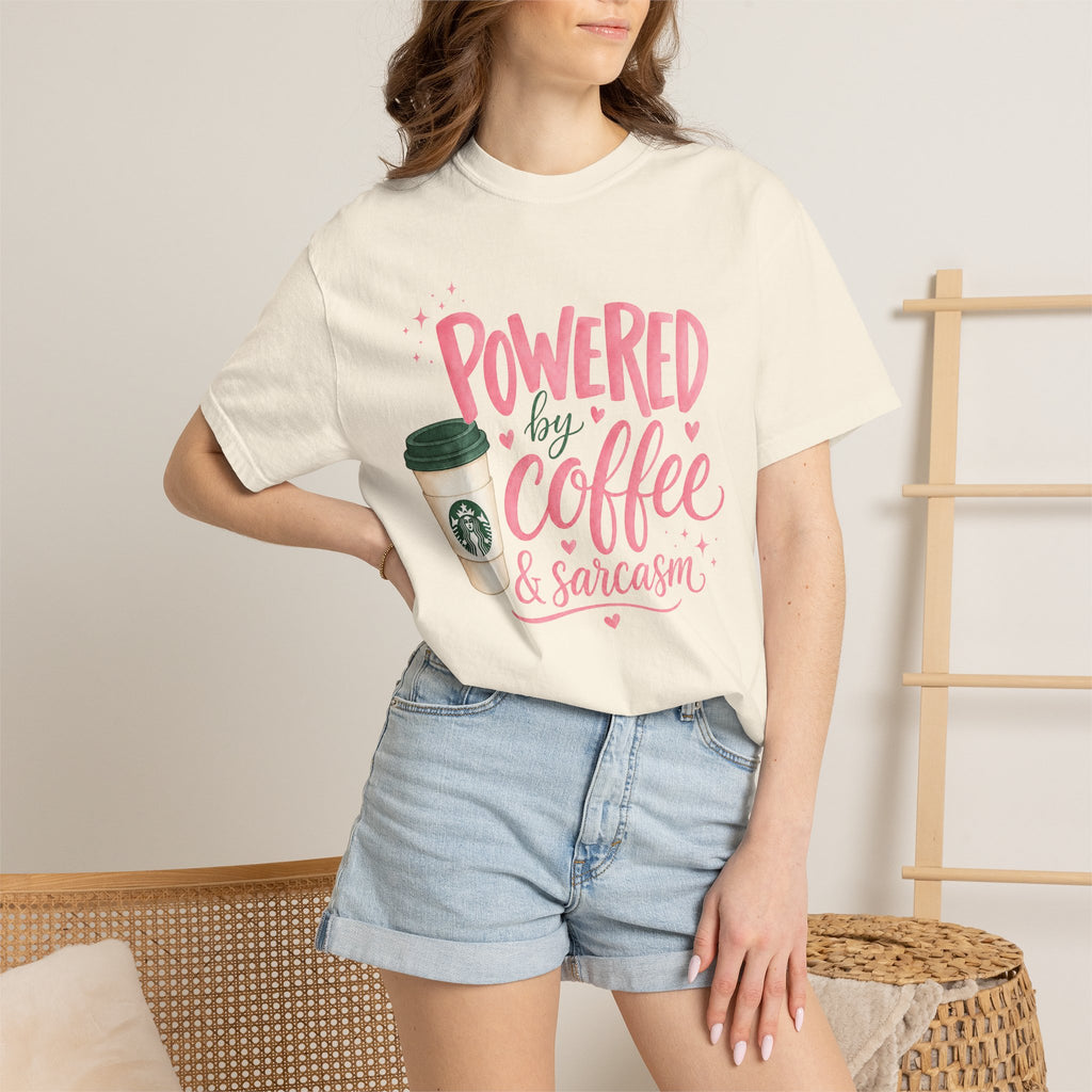 Coffee & Sarcasm T-Shirt — "Powered by Coffee & Sarcasm" Graphic Tee