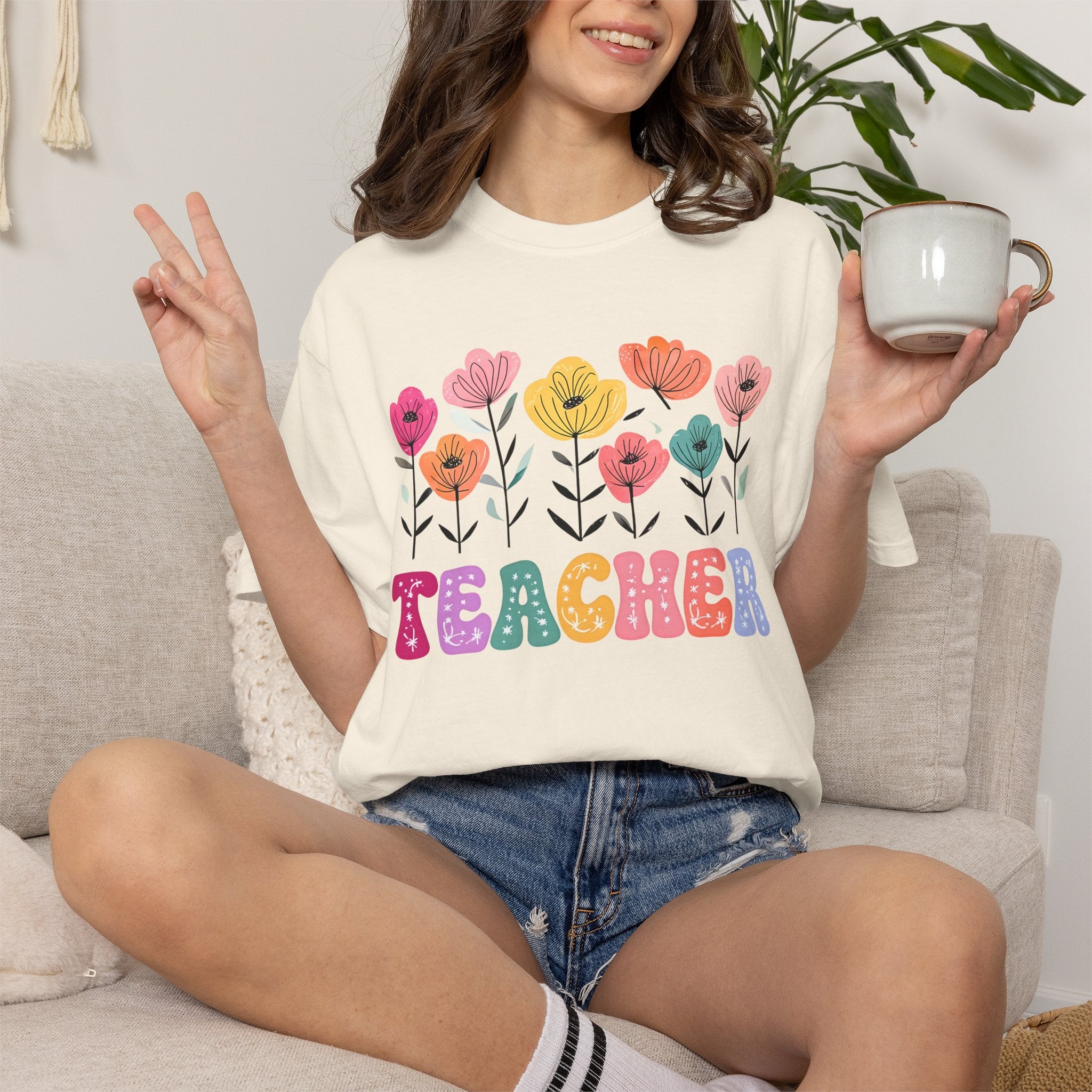 Floral Teacher T-Shirt — Botanical Appreciation Gift for Educators