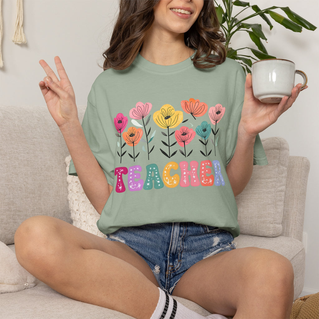 Floral Teacher T-Shirt — Botanical Appreciation Gift for Educators