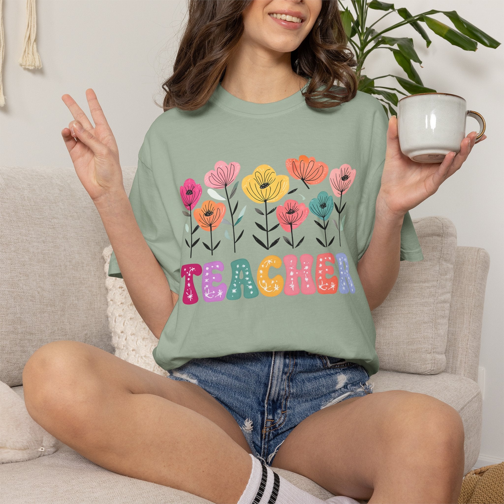 Floral Teacher T-Shirt — Botanical Appreciation Gift for Educators