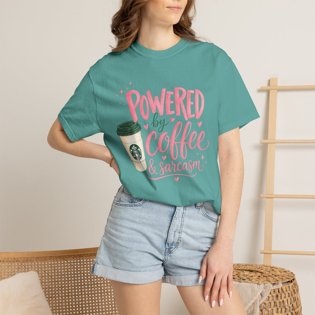 Coffee & Sarcasm T-Shirt — "Powered by Coffee & Sarcasm" Graphic Tee