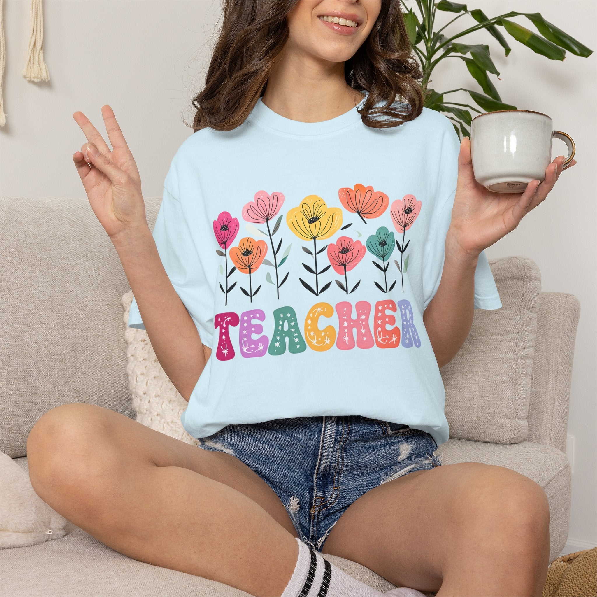 Floral Teacher T-Shirt — Botanical Appreciation Gift for Educators