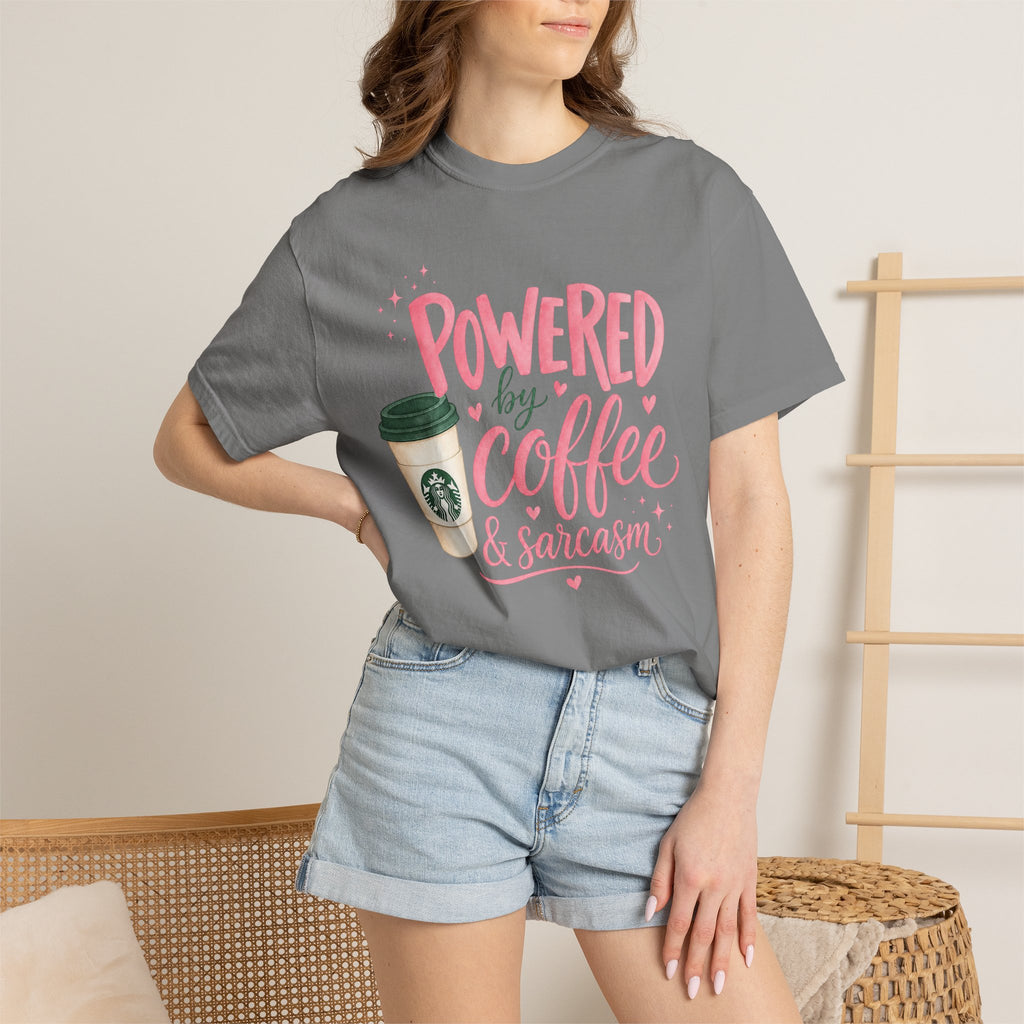 Coffee & Sarcasm T-Shirt — "Powered by Coffee & Sarcasm" Graphic Tee