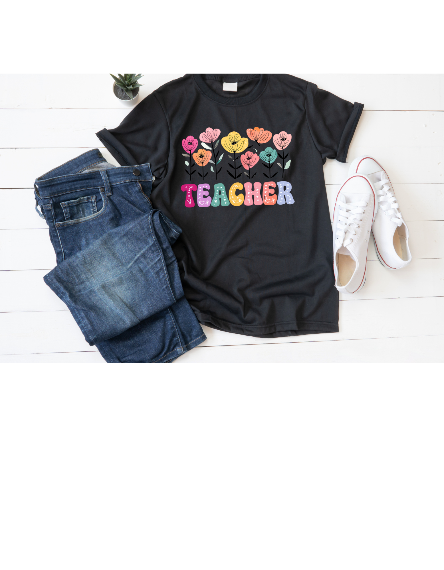 Floral Teacher T-Shirt — Botanical Appreciation Gift for Educators