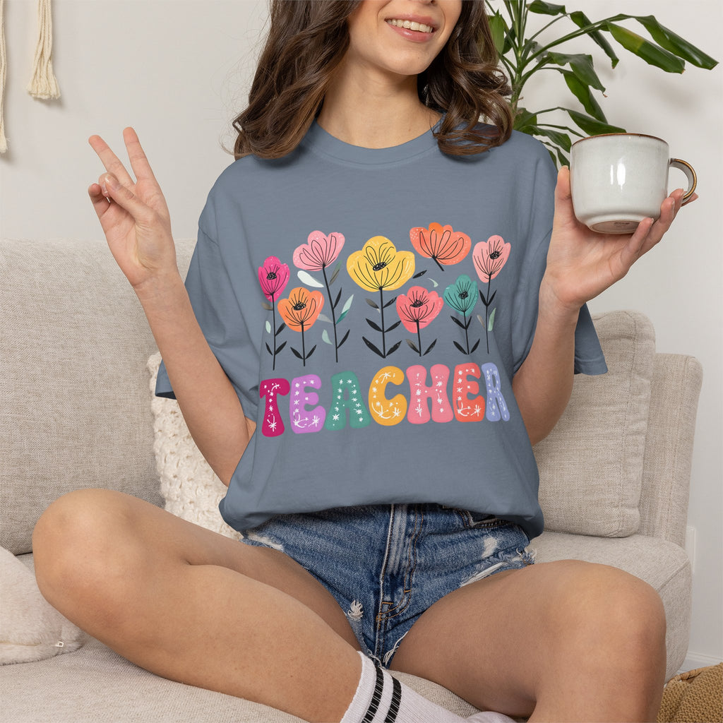 Floral Teacher T-Shirt — Botanical Appreciation Gift for Educators