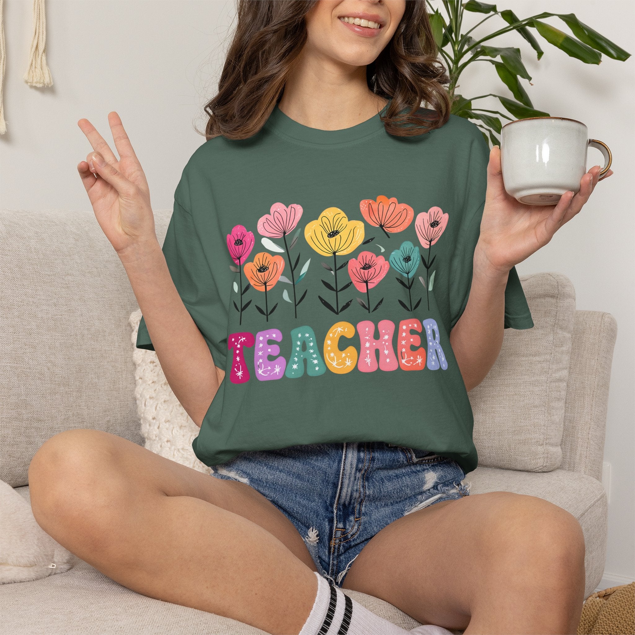Floral Teacher T-Shirt — Botanical Appreciation Gift for Educators
