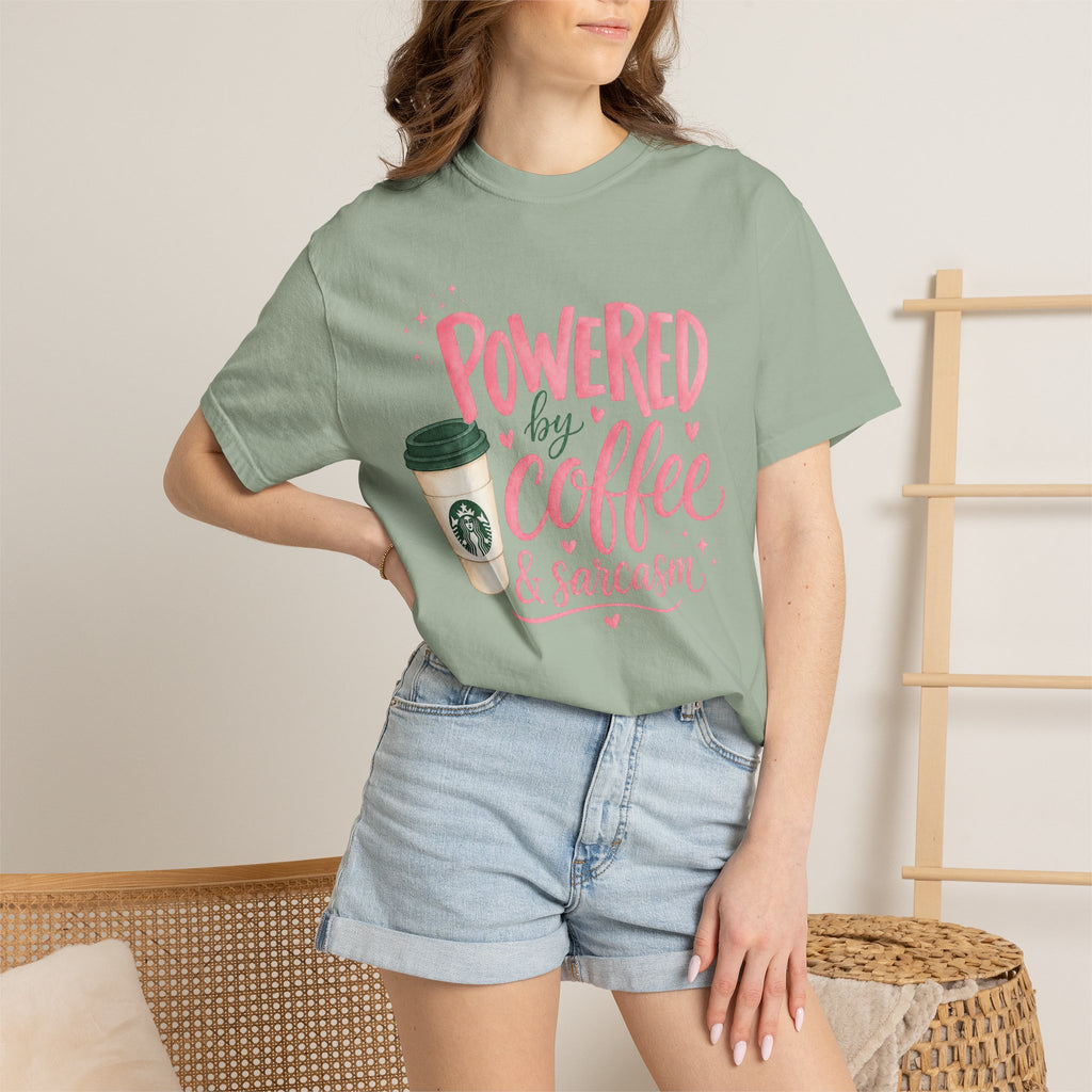 Coffee & Sarcasm T-Shirt — "Powered by Coffee & Sarcasm" Graphic Tee
