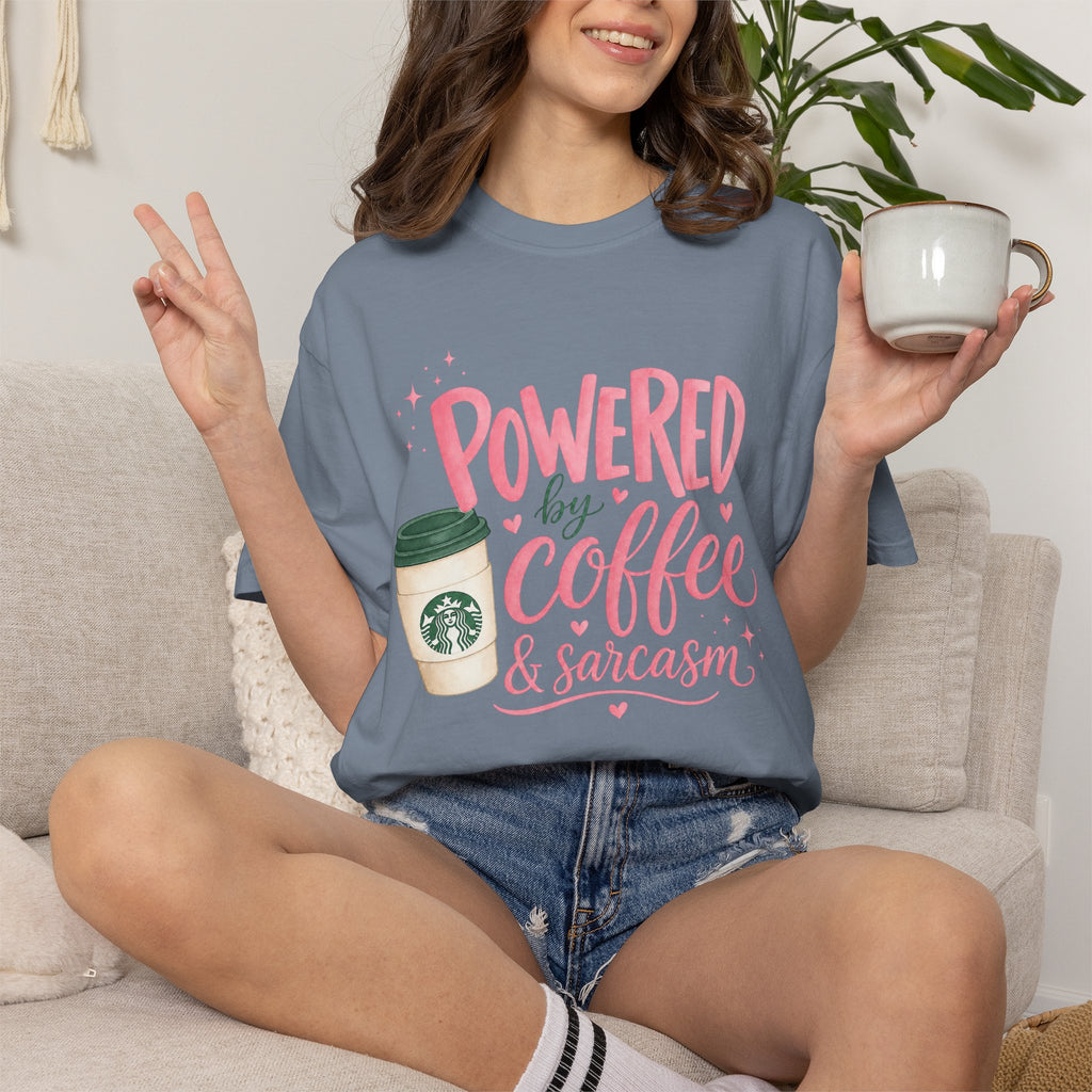 Coffee & Sarcasm T-Shirt — "Powered by Coffee & Sarcasm" Graphic Tee