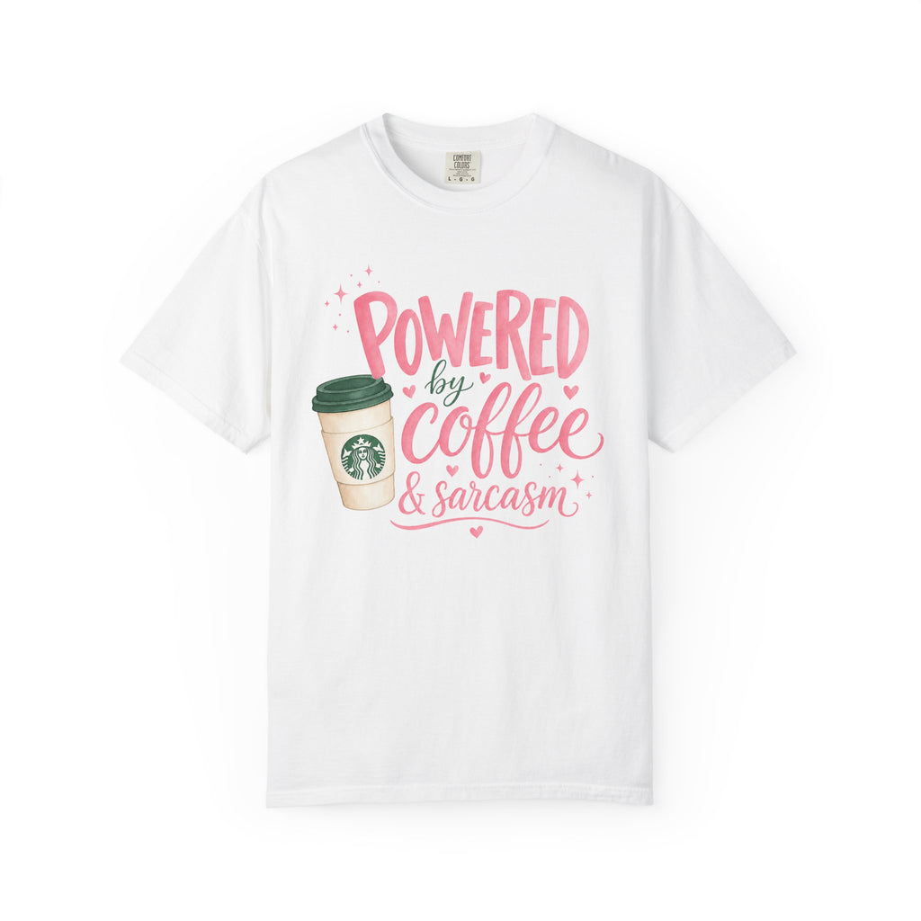 Coffee & Sarcasm T-Shirt — "Powered by Coffee & Sarcasm" Graphic Tee