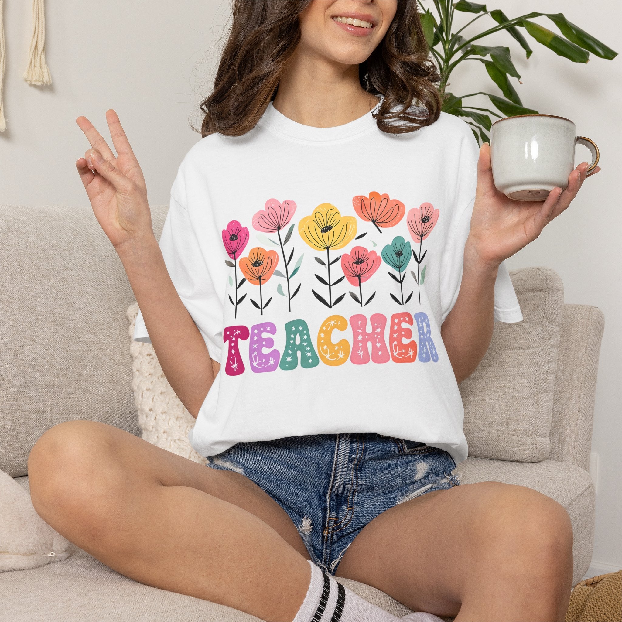 Floral Teacher T-Shirt — Botanical Appreciation Gift for Educators