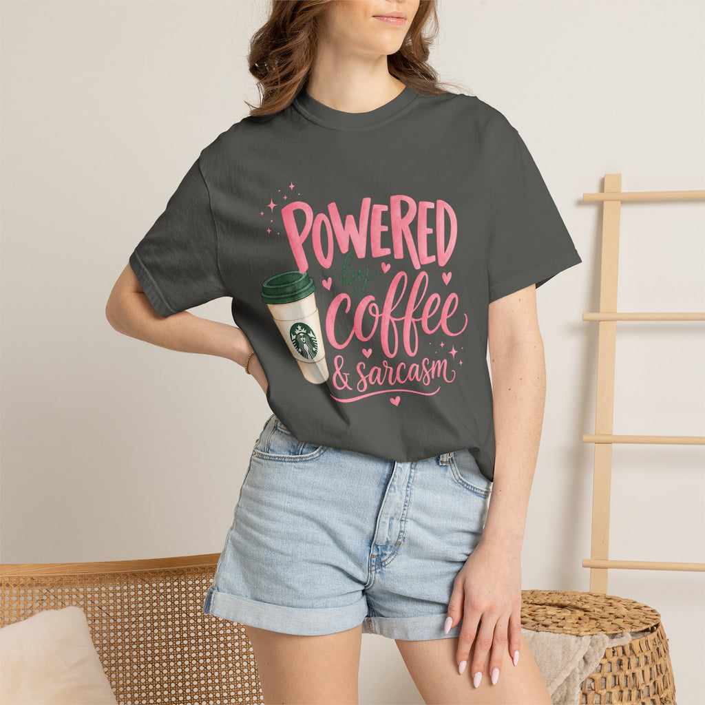 Coffee & Sarcasm T-Shirt — "Powered by Coffee & Sarcasm" Graphic Tee